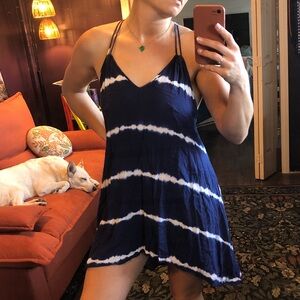 Navy and White Tie-Dye Swim Cover-Up